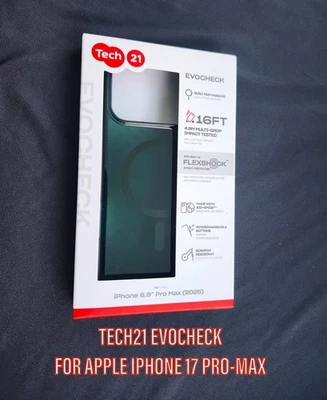 FUNDA PARA IPHONE 17 PRO MAX TECH21 EVOCHECK/MAGSAFE-VERDE OSCURO/VIDRIO TEMPLADO Foto 1 de 4