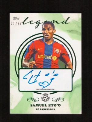 2021-22 Topps Pearl Samuel Eto'o Legend Auto Green 51/99 FC Barcelona - Image 1 of 2
