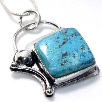 Precioso collar étnico de crisocola enchapado en plata 925 joyería tamaño 18" GW Foto 1 de 3