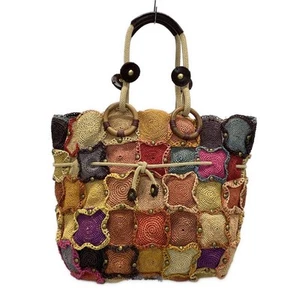 Auth JAMIN PUECH - Orange Yellow Light Green Straw Leather Tote Bag - Picture 1 of 11
