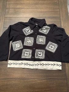 Vintage Country Wear 2000 Cardigan Sweater Womens Petite Small Black Patchwork - Picture 1 of 8