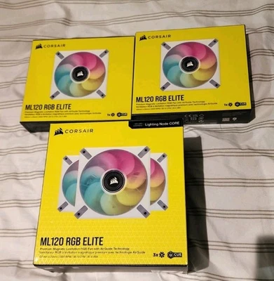 5 X Corsair ML120 RGB Elite Premium PC Case Fans w/Lighting Node Core, BRAND NEW - Image 1 of 4