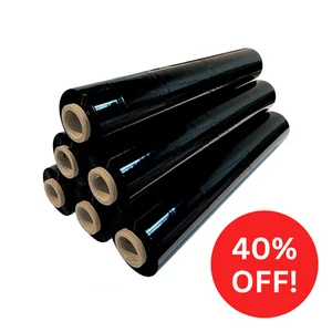 1-6 Black Pallet Shrink Wrap 400mm x 150m Stretch Heavy Duty Strong Pallet Wrap - Picture 1 of 6
