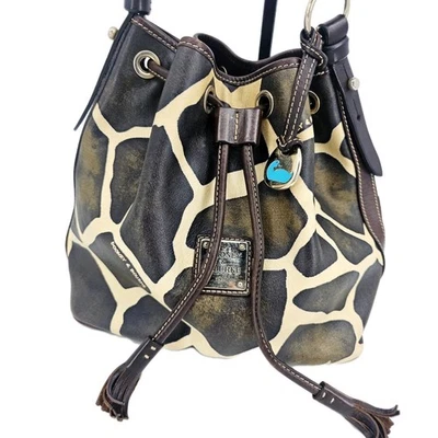 Bolso Cubo De Colección Dooney & Bourke Jirafa Estampado Animal Cuero Western Boho Y2K Foto 1 de 4