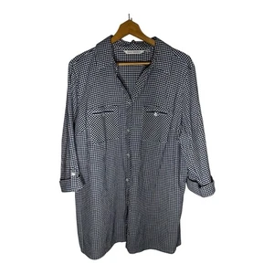 Emily Daniels Button Down Tunic Top TOP 1X Gingham Navy/White classic tab sleeve - Picture 1 of 11