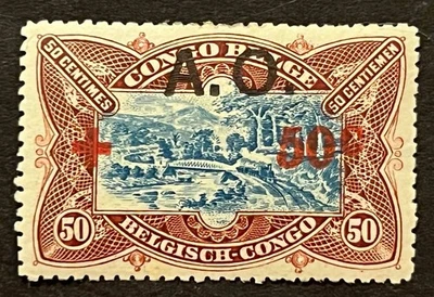 Travelstamps: Belgian Congo Overprint Stamps #NB6 50c/50c Red Cross OP Mint MOGH - Image 1 of 4