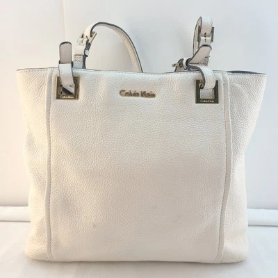 Calvin Klein Shoulder/Tote Bag Purse Pebbled Vegan Ivory Leather Double Handle - Image 1 of 4