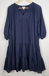 Carlson Stufen Rüschen Swing Kleid Oversized Small Navy V-Ausschnitt Ballonärmel - Bild 1 von 8
