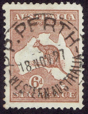 AUSTRALIA - 1923 - KANGAROO & MAP 6p Brn - Sc #49 - Used VF - Image 1 of 2