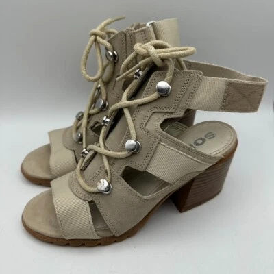 Sandalias Sorel Nadia Encaje Antiguo Fósil Beige Cuero Neutro Mujer Talla 7 Foto 1 de 4