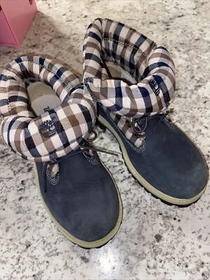 Blue Gray Timberland Roll Top Ankle Boots Kids Youth 1 Suede Or Nubuck - Image 1 of 4