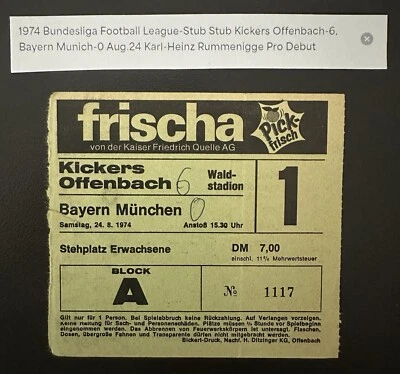 Karl-Heinz Rummenigge Pro Debut Ticket Stub RARE 24 Aug. 1974 Bayern Rookie Pass - Image 1 of 2