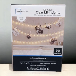 Mainstays 100 Count Clear Mini 22 Foot String Lights Indoor Outdoor White Wire  - Picture 1 of 11