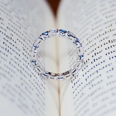 925 Sterling Silver Blue Sapphire Cubic Zirconia CZ Women Eternity Band Wedding - Image 1 of 4