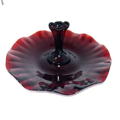 Vintage Anchor Hocking Glass Tidbit Tray Royal Ruby Red Center Handled Plate - Image 1 of 4