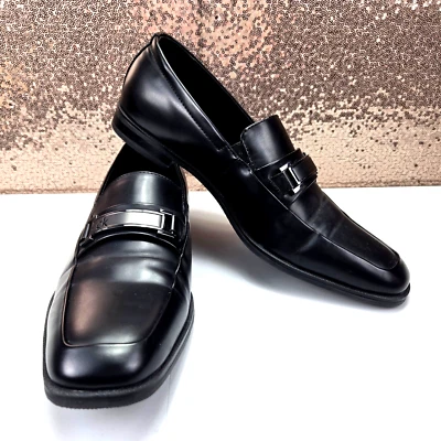 Calvin Klein Mens Leather Dress Shoes Size 9.5M Black Square Toe Slip On - Image 1 of 4