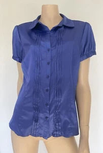 Pleated Front Blue Shirt (14) Short Sleeve, Button-up - Picture 1 of 9