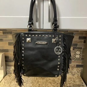 VERSACE 19v69 ITALIA BLACK LEATHER FRINGE HANDBAG * See Description - Picture 1 of 19