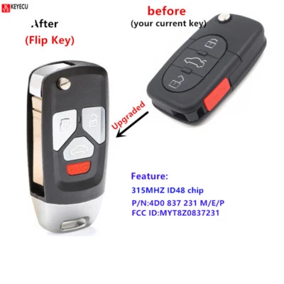 Upgraded Replacment Flip Remote Key Fob for Audi TT A4 A6 A8 97-05 MYT8Z0837231 Foto 1 de 4
