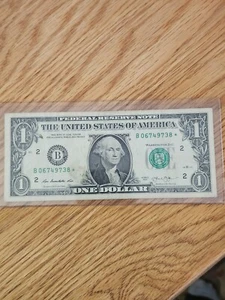 RARE-Fort Worth One Dollar Bill Star Note 2013 B Duplicate Serial # B 06749738* - Picture 1 of 2