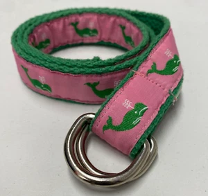 A Tierney Belt Girls M Pink Green Whale Nautical Preppy Ribbon D Ring USA - Picture 1 of 7