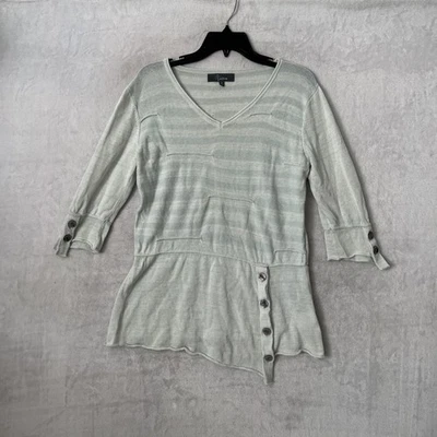 Willow Womans Sweater Top Blue Medium Striped Long Sleeve Linen Blend Pullover - Изображение 1 из 4