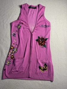 Ed Hardy Womens Tank Top SM Christian Audigier Vest Pink Sleeveless Shirt Y2K - Picture 1 of 18