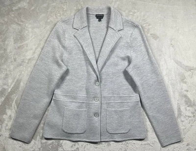 Cárdigan suéter Talbots 100 % lana merino para mujer gris bolsillos medianos suave Foto 1 de 4
