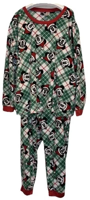 Disney Mickey Mouse Mens Christmas Pajama 2 Piece Set Fleece Green Red Size 2X - Image 1 of 4