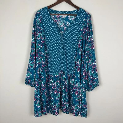 Top túnica Woman Within para mujer 5X floral a lunares mangas 3/4 campesino Foto 1 de 4