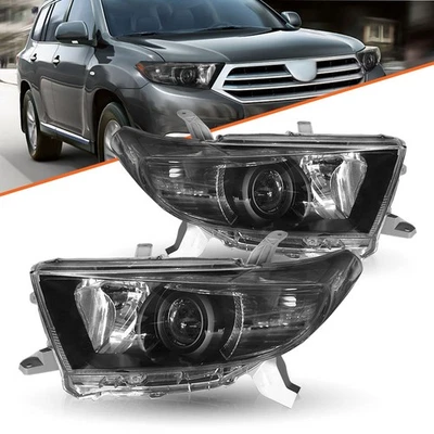For 2011-2013 Toyota Highlander Black Headlights Amber Corner Lamps Left+Right - Image 1 of 4
