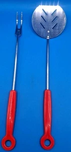 VTG Ekco Chromium Plated BBQ Grill Spatula & Fork Long Handle Orange MCM 70s 80s - Picture 1 of 8