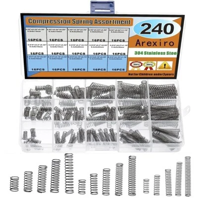 BRANDED 240pcs 15 Sizes Compression Springs Assortment Kit, Mini Stainless Steel Springs