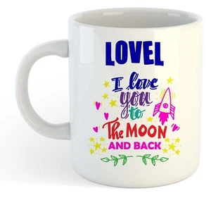 Lovel - I You Zum Mond und Rücken Becher Blau - Lustig Namen Valentin - Bild 1 von 1