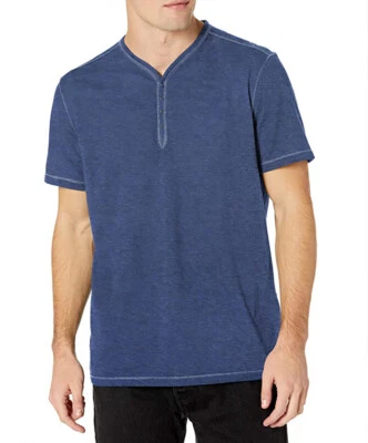 John Varvatos Star USA Men's Ocean Blue Waylon Burnout Snap Henley T-Shirt $118 - Image 1 of 2