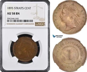 A5/992 Straits Settlements, Victoria, 1 Cent 1895, London Mint, KM# 16, NGC AU58 - Picture 1 of 1