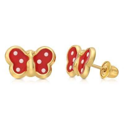 Aretes de mariposa de oro amarillo macizo real de 14K con esmalte de punto Poke-A-Dot atornillados Foto 1 de 4