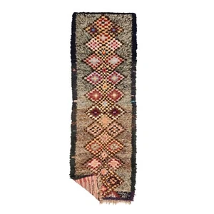 Moroccan Handmade Vintage Rug 2'2x6'9 Berber Geometric Multicolor Cotton Carpet - Picture 1 of 11