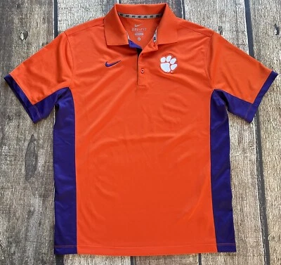 NIKE DRI-FIT CLEMSON TIGERS POLO SHIRT ORANGE PURPLE MENS MEDIUM EXCELLENT - Image 1 of 4