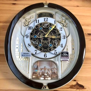 Seiko Wall Clock Melody RE579B Karakuri Japan Crystal Modern Brown Living Room - Picture 1 of 12