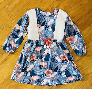Deux Par Deux Girl’s DRESS~Size 8~L/S GRAY Floral w/Faux Shearling Vest STRETCH - Picture 1 of 9