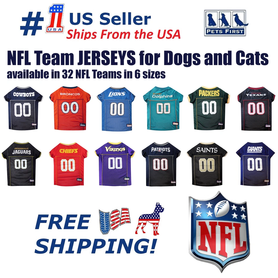 Camiseta deportiva con licencia Pets First NFL para perros y gatos - disponible en 32 equipos 7 tallas Foto 1 de 4