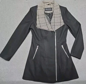 Guess Fit &Flare Wool Blend Snatched Waist Coat Women Medium Black Plaid Shawl - Picture 1 of 11