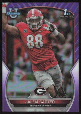 2022 Bowman University Chrome Purple 1st Jalen Carter /399 Georgia Bulldogs - Image 1 of 2