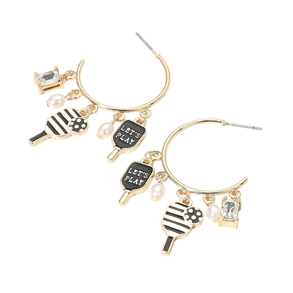 Pendientes Pickle Ball Dije Medio Aro Let's Play DORADO NEGRO 230 Foto 1 de 1