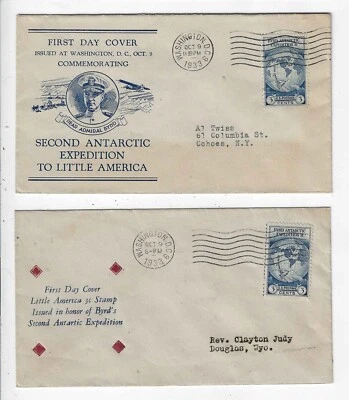 FDC's    # 733-5, 733-19   --  1933  Byrd  --  Hacker, Fairway - Image 1 of 2