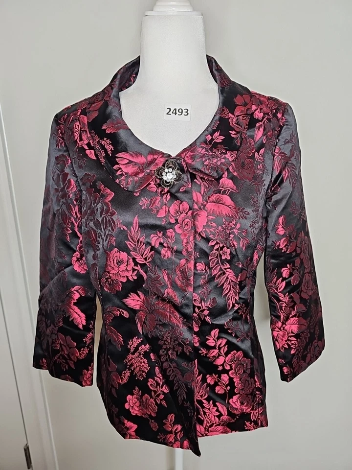 JONES носить красный розовый цветочный жаккард с подкладкой нарядная куртка Blazer верхний размер 8 - Изображение 1 из 4