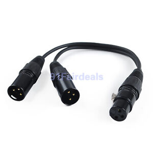 3-Pin XLR Male Plug to Dual 2 Female Jack Y Splitter Mic DJ Cable Adaptor 16 AWG