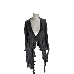 Eileen Fisher Women's Sweater Medium Gray Metallic Silk Cashmere Ruffled Open... - Picture 1 of 7