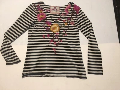 Camisa JWLA Johnny Was Los Angeles Top Mujer XS Verde Rayas Floral Bordada Foto 1 de 4